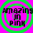 Four identical circular icons with green concentric rings on a bright pink background, each containing black text reading "amazing in PINK".