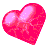 pink and red heart-shaped icons with varying orientations, one solid red square in the bottom-right corner