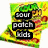 Animated icon shows a green and yellow Sour Patch Kids bag with text, transitioning to raindrops falling from a cloud.