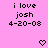 Pixelated text 'i love josh 4-20-08' on pink background with heart symbols in various states.