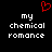 Red pixelated heart symbol above white pixelated text 'my chemical romance' on black background.