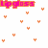 Pixelated text and small heart shapes in pink, orange, and white tones on a white background with partial gray area.