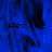 Blue textured background with black text 'Alex rox!' in three positions, one section of the image is solid gray.