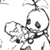 Static black-and-white pixelated icon of a stylized character with exaggerated features and dynamic pose, likely from an anime or game series, displayed on a white background.