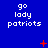 Blue background with repeated white text 'go lady patriots' in three , red plus and X symbols scattered across the image