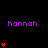 Purple 'hannah' text appears above red heart stacks of varying heights on a black background with partial gray area.
