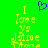 Green background with yellow text reading "I love you" stacked vertically and a blue pixelated heart above the text.