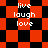 Pixelated red and black checkered pattern with white text "live laugh love" arranged in three , transitioning from square to diamond shapes