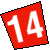 Red diamond-shaped icon with white number 14, black outline, pixelated rendering, static image.