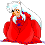 Pixelated character with white hair and cat ears in red robe, two showing closed eyes versus open eyes