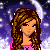 Pixel art contact sheet showing a cartoon girl in pink outfit with star patterns against purple moon-and-star background, displaying text "i'm a natural born STAR" across frames.