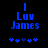 Blue pixelated text 'I Luv James' with five blue asterisks below on black background, two versions differ in asterisk spacing.