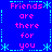 Blue background with pink text reading 'Friends are there for you' repeated in a pattern, bordered by cyan star and dotted lines