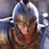 Animated contact sheet showing three frames of a medieval warrior character in armor with helmet and shoulder plates, displayed on a gray background.