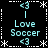 Pixelated icon with repeated 'Love Soccer' text and '<3' symbols arranged in a pattern, bordered by white dashed lines and asterisks on black background