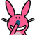 Pink cartoon rabbit with blue nose covers mouth, white background; black text reads 'You Smell Like Butt' on right side.