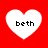 Four white heart shapes on a red background, each containing the text 'beth' in black pixelated font.