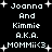 Pixelated text displays 'Joanna And Kimmie A.K.A. MOMMiC3' with white stars on black background, repeated in two with slight variations in letter spacing and star placement