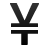 Black yen symbol rendered in pixelated style on light gray background, featuring two diagonal strokes meeting at top with horizontal bar below and vertical stem extending downward.