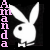 Animated sequence of a white rabbit silhouette with black eyes and bow tie against black background, accompanied by vertical pink text "Amanda" on left side.
