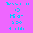 Pixelated text and symbols on a purple background with alternating white and purple , showing repeated names and phrases