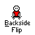 Pixelated character in red shirt and black pants performs a sequence of backside flip motions with varying arm and leg positions.