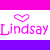 Animated sequence of 'Lindsay' text with heart symbols above, cycling through color variations and animation states.