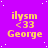 Static image with purple background, white dots, and repeated yellow text 'ilysm <33 George' in three