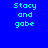 Blue background with cyan pixelated text "Stacy and gobe" in four distinct arrangements across the frame.