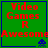 Green square icon with red text "Video Games R Awesome" and blue pixelated alien symbols at bottom corners, animated between two states showing different alien shapes.
