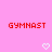 Pink background with red 'GYMNAST' text repeated across and white pixelated heart or arrow symbols below each