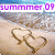 Pixelated beach scene with 'SUMMER 09' text at top and a heart drawn in sand below.