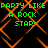 Green pixelated text "PARTY LIKE PARTY LIKE A ROCK STAR!" repeats over orange diamond lattice on black background with subtle motion blur.