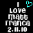 A black background displays white pixelated text reading "I love matt franca 2.M.10" with a cyan heart symbol above the "I" in the left view, while the right view lacks the heart symbol.