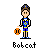 A 512x512 pixel contact sheet showing four animated frames of a cartoon character in blue and yellow athletic wear holding an orange basketball, with the text "Bobcat" below each frame on a gray background.
