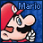 Pixelated Mario avatar with red cap, black mustache, and white gloves against blue background; text 'Mario' above head.