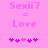Pink background with 'Sexii7 = Love' text and five purple heart icons, where the third heart shifts from light to dark purple between frames.