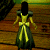A pixelated contact sheet showing two frames of an animated icon featuring a character in a yellow dress against a wooden background, with green text reading "Original Icons .com" on the right side.
