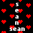 Black background with red pixelated hearts and white text 'sean' scattered across the image in various positions.