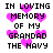 Pixelated text reads "IN LOVING MEMORY OF MY GRANDAD THE NAVY" with pink hearts on white background, animated heart positions shift across frames.