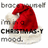 A pixelated Santa hat with a white trim sits on a green background, accompanied by red and gray text reading "merry!" and "I'm in a cheery mood.".