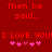 Red background with pixelated text and heart symbols, showing repeated phrases and animated heart changes.