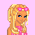 Pixel art of a blonde woman with blue eyes in multiple color-themed showing text and background variations