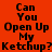 A static image with orange background displaying repeated text "Can You Open Up My Ketchup?" in black pixelated font.