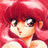 Pixelated anime-style character with red hair and large eyes, wearing a red top, positioned next to black background with white text.