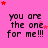 Pink background with repeated text "you are the one for me!!!" and red star animations