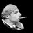 Static grayscale image of a classical bust with a cigarette, surrounded by text elements 'up', 'down', and 'VOMIT!' on white background.