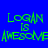 Four quadrants display identical green text 'LOGAN IS AWESOME' on solid blue, purple, red, and purple backgrounds with pixelated rendering.