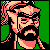 Pixelated static icon of a bearded man with long hair, wearing sunglasses and holding a microphone against a green background.