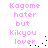 Pixelated pink text on white background reads 'Kagome hater but Kikyou lover' with black dots forming a curved line on the right side.